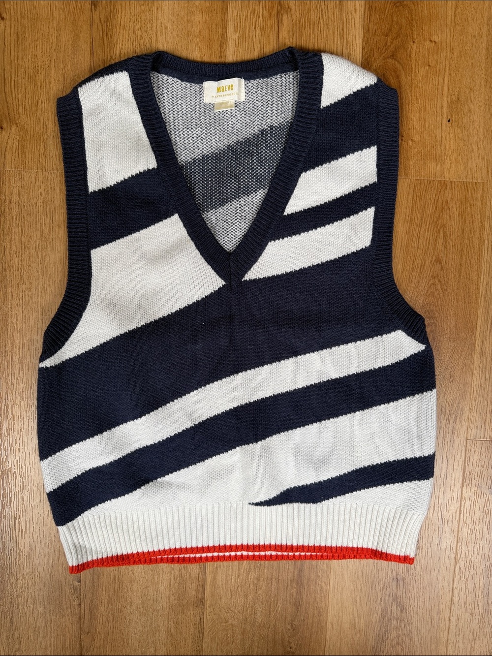 Maeve Navy, White & Red Striped V-Neck Sweater Vest